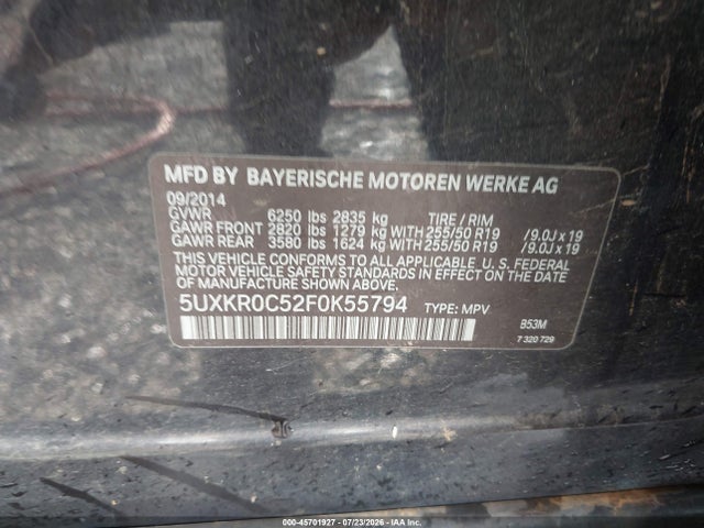 2015 Bmw X5 Xdrive35i მანქანა იყიდება აუქციონზე, vin: 5UXKR0C52F0K55794, აუქციონის ნომერი: 45701927