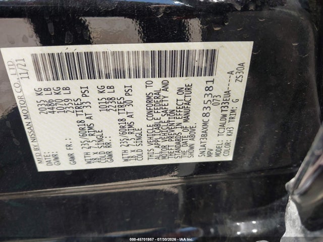 5N1AT3BAXMC835381 Nissan Rogue Sv Fwd