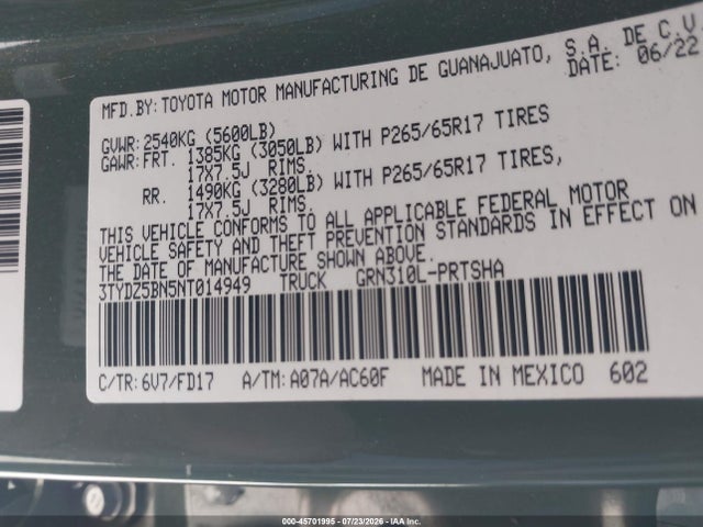 Toyota Tacoma Trd Sport 2022 3TYDZ5BN5NT014949 Image 9