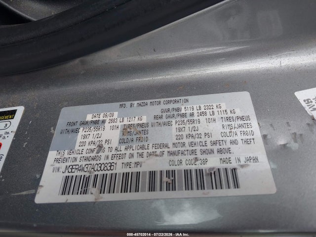 2010 Mazda Cx-7 S Grand Touring მანქანა იყიდება აუქციონზე, vin: JM3ER4W37A0308361, აუქციონის ნომერი: 45702014