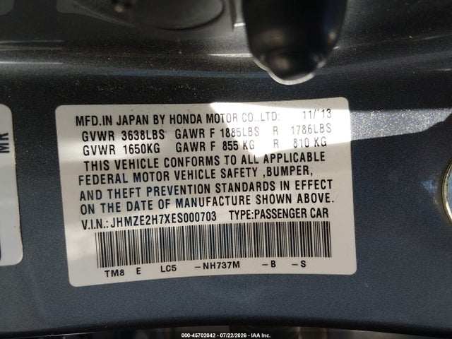 Honda INSIGHT EX 2014 JHMZE2H7XES000703 Image 9