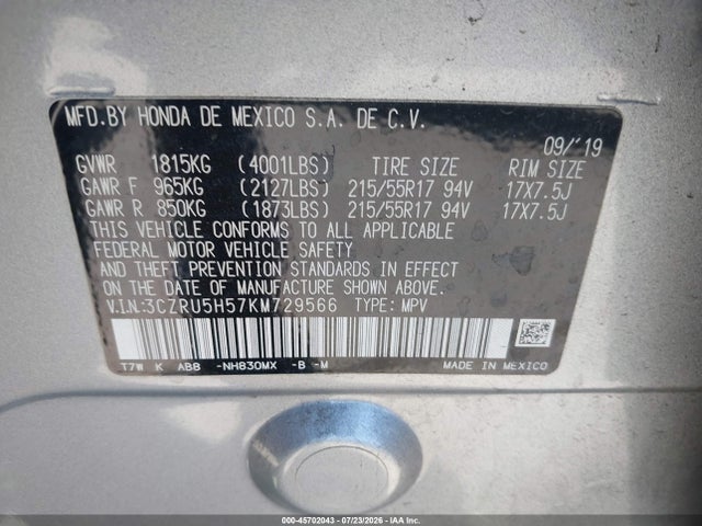 Honda HR-V EX 2019 3CZRU5H57KM729566 Image 9