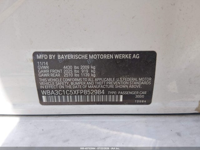 Aukcja sprzedaży 2015 Bmw 328i, vin: WBA3C1C5XFP852984, numer aukcji: 45702064