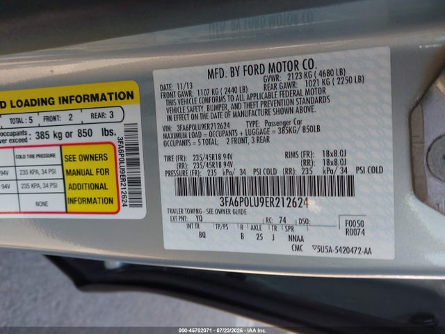 Ford Fusion Hybrid Se 2014 3FA6P0LU9ER212624 Image 9