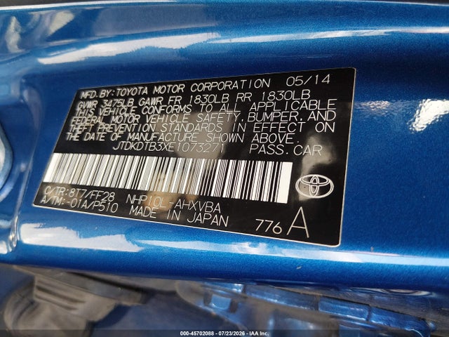 2014 Toyota Prius C Two მანქანა იყიდება აუქციონზე, vin: JTDKDTB3XE1073271, აუქციონის ნომერი: 45702088