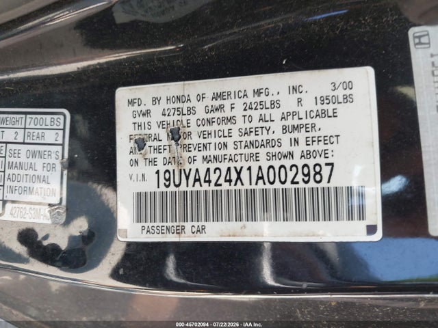 2001 Acura Cl 3.2 მანქანა იყიდება აუქციონზე, vin: 19UYA424X1A002987, აუქციონის ნომერი: 45702094
