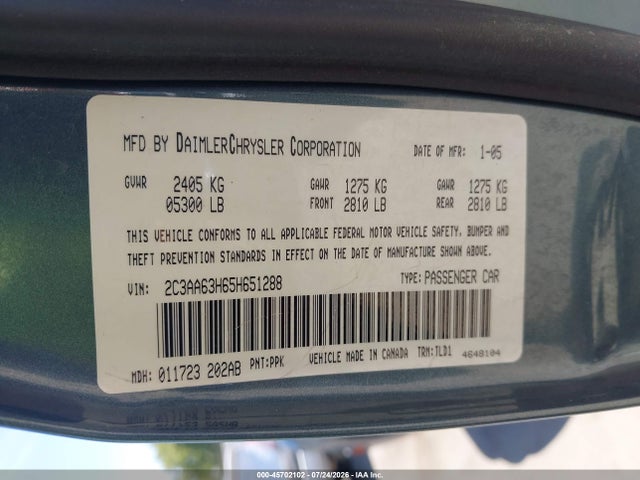 Aukcja sprzedaży 2005 Chrysler 300c, vin: 2C3AA63H65H651288, numer aukcji: 45702102