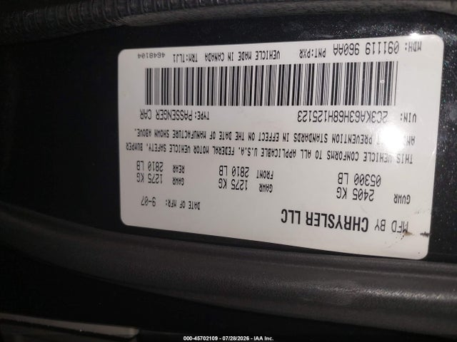 Продаж на аукціоні авто 2008 Chrysler 300c Hemi, vin: 2C3KA63H68H125123, номер лоту: 45702109