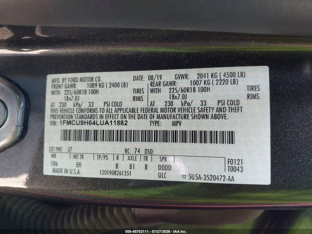 Ford ESCAPE SEL 2020 1FMCU9H64LUA11882 Image 9