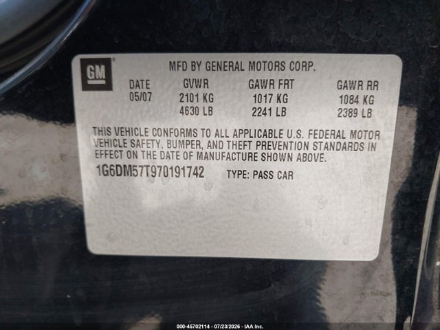 45702114 :رقم المزاد ، 1G6DM57T970191742 vin ، 2007 Cadillac Cts Base W/1sa مزاد بيع