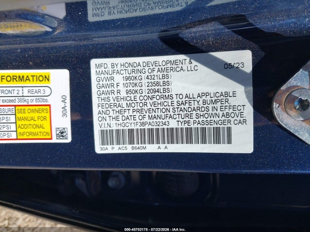 1HGCY1F38PA032343 Honda ACCORD EX