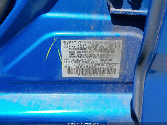 3N1AB8DV0NY259252 Nissan Sentra Sr Xtronic Cvt