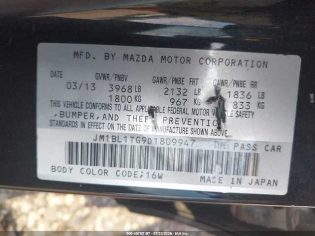 Aukcja sprzedaży 2013 Mazda Mazda3 I Sv, vin: JM1BL1TG9D1809947, numer aukcji: 45702197