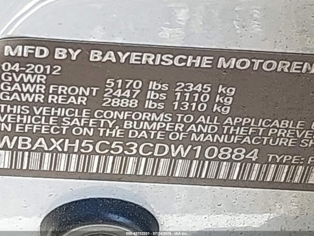 Продаж на аукціоні авто 2012 Bmw 528i Xdrive, vin: WBAXH5C53CDW10884, номер лоту: 45702201