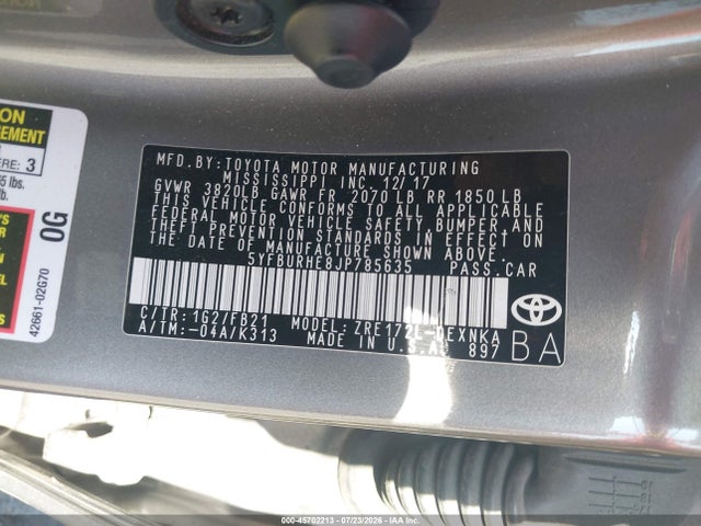 Toyota COROLLA LE 2018 5YFBURHE8JP785635 Image 9