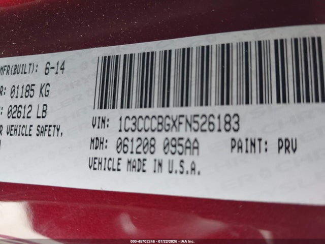 1C3CCCBGXFN526183 Chrysler 200 S