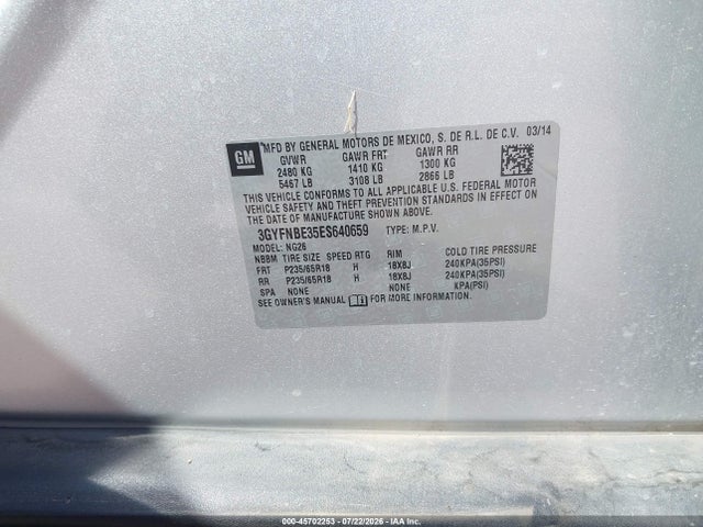3GYFNBE35ES640659 Cadillac Srx Luxury Collection