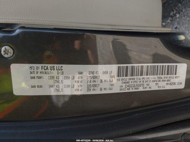 45702258 :رقم المزاد ، 2C4RDGCG8JR328755 vin ، 2018 Dodge Grand Caravan Sxt مزاد بيع