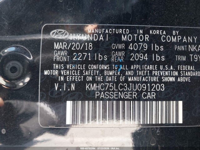 Aukcja sprzedaży 2018 Hyundai Ioniq Hybrid Sel, vin: KMHC75LC3JU091203, numer aukcji: 45702264