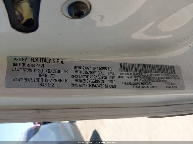 Продажа на аукционе авто 2022 Ram Promaster City Cargo Van, vin: ZFB636VP2N6V98190, номер лота: 45702291