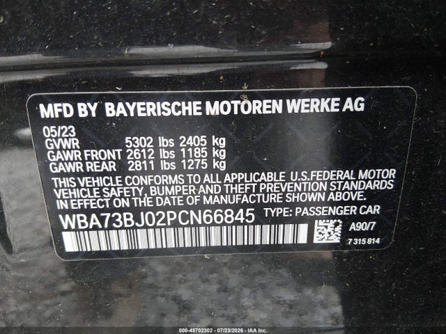 Aukcja sprzedaży 2023 Bmw 540 I Xdrive, vin: WBA73BJ02PCN66845, numer aukcji: 45702302