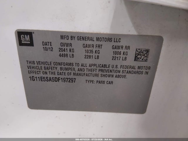 45702328 :رقم المزاد ، 1G11E5SA5DF197297 vin ، 2013 Chevrolet Malibu 2lt مزاد بيع