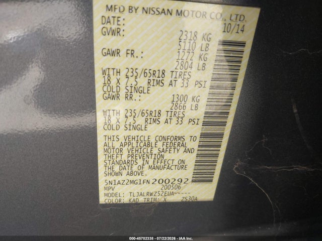 5N1AZ2MG1FN200292 Nissan MURANO SL