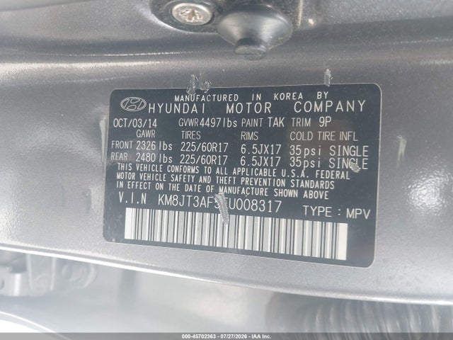 2015 Hyundai Tucson Gls მანქანა იყიდება აუქციონზე, vin: KM8JT3AF5FU008317, აუქციონის ნომერი: 45702363