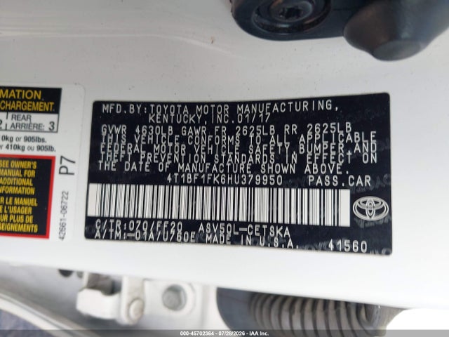 Продаж на аукціоні авто 2017 Toyota Camry Se, vin: 4T1BF1FK6HU379950, номер лоту: 45702364