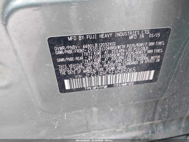 Продажа на аукционе авто 2015 Subaru Forester 2.5i Limited, vin: JF2SJAHC5FH585065, номер лота: 45702387