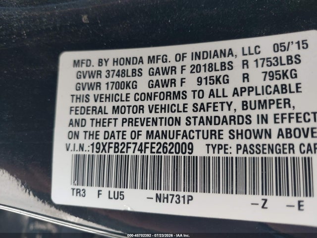 Honda CIVIC SE 2015 19XFB2F74FE262009 Image 9