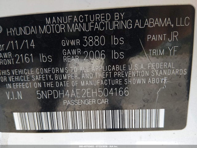 Hyundai Elantra Limited 2014 5NPDH4AE2EH504166 Image 9