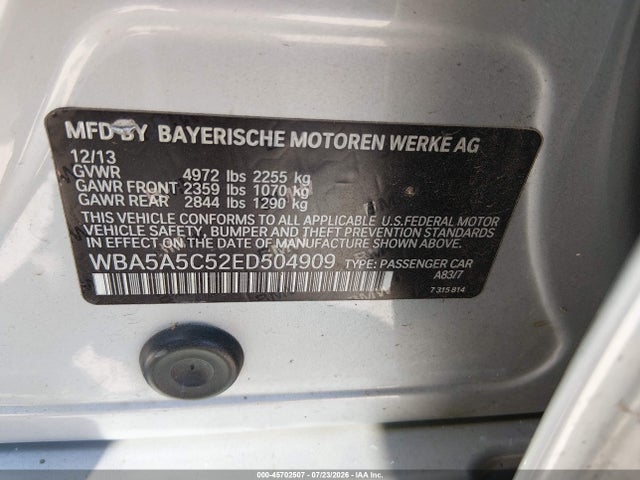 BMW 528I 2014 WBA5A5C52ED504909 Image 9