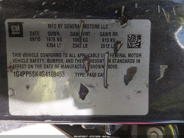 2016 Buick Verano მანქანა იყიდება აუქციონზე, vin: 1G4PP5SK4G4109453, აუქციონის ნომერი: 45702517