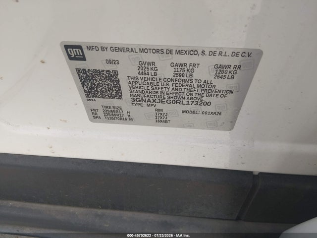Продаж на аукціоні авто 2024 Chevrolet Equinox Fwd 2fl, vin: 3GNAXJEG0RL173200, номер лоту: 45702622