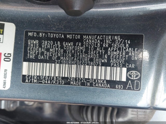 Продажа на аукционе авто 2014 Toyota Corolla Le, vin: 2T1BURHE0EC218079, номер лота: 45702666