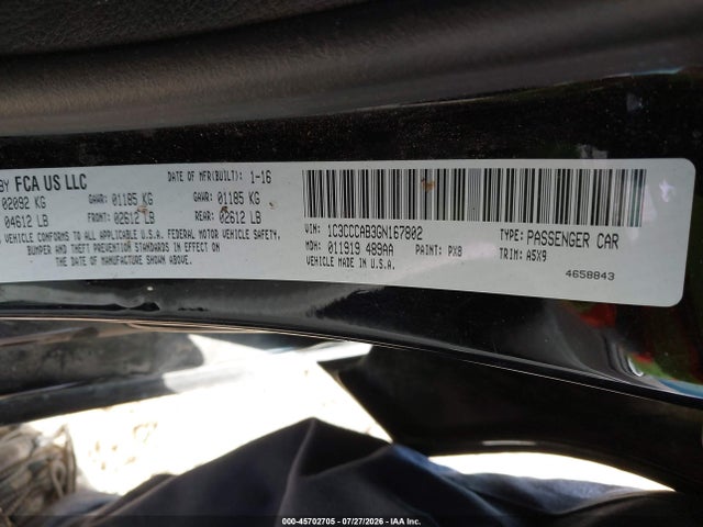 Aukcja sprzedaży 2016 Chrysler 200 Limited, vin: 1C3CCCAB3GN167802, numer aukcji: 45702705