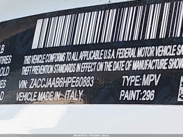 Продаж на аукціоні авто 2017 Jeep Renegade Sport, vin: ZACCJAAB6HPE60883, номер лоту: 45702715