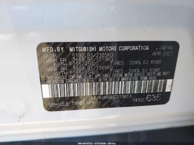 Продаж на аукціоні авто 2022 Mitsubishi Outlander Sel 2.5 S-awc/sel Launch Edition S-awc/sel Special Edition S-awc, vin: JA4J4VA89NZ013613, номер лоту: 45702732