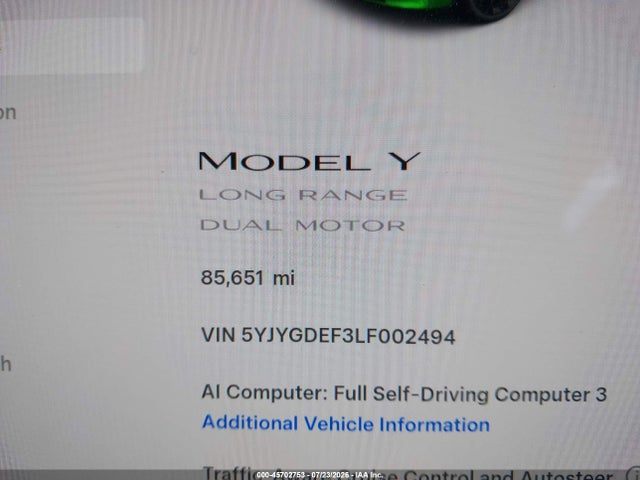 Продаж на аукціоні авто 2020 Tesla Model Y Long Range Dual Motor All-wheel Drive/performance Dual Motor All-wheel Drive, vin: 5YJYGDEF3LF002494, номер лоту: 45702753