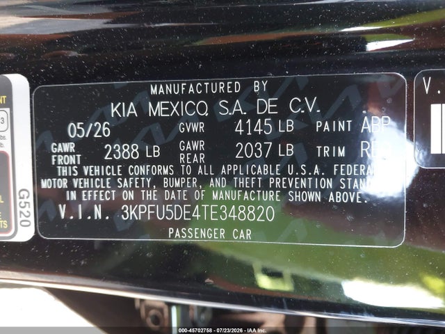 Aukcja sprzedaży 2026 Kia K4 Gt-line, vin: 3KPFU5DE4TE348820, numer aukcji: 45702758