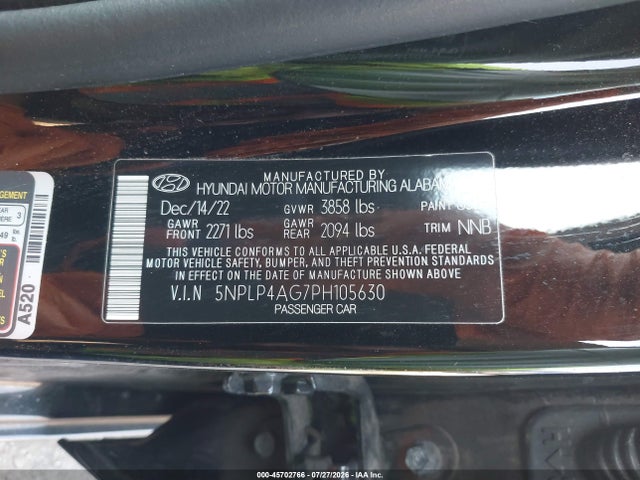5NPLP4AG7PH105630 Hyundai Elantra Limited
