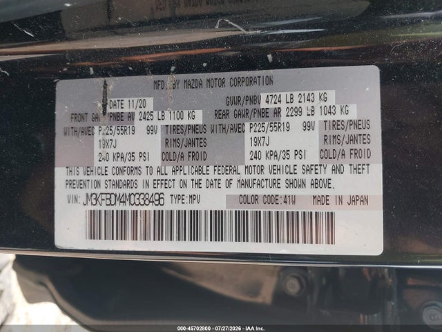 Aukcja sprzedaży 2021 Mazda Cx-5 Grand Touring, vin: JM3KFBDM4M0338496, numer aukcji: 45702800