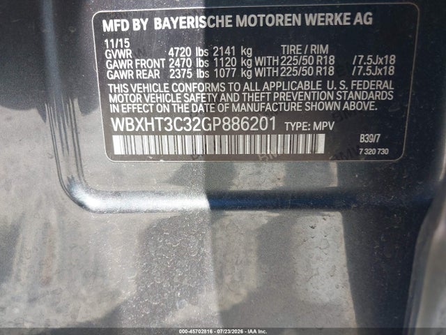 Aukcja sprzedaży 2016 Bmw X1 Xdrive28i, vin: WBXHT3C32GP886201, numer aukcji: 45702816