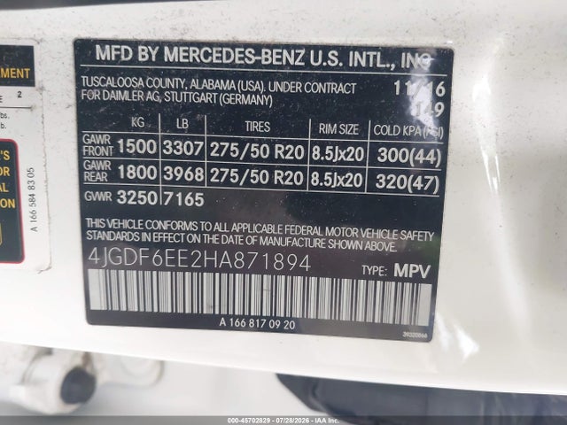 Продажа на аукционе авто 2017 Mercedes-benz Gls 450 4matic, vin: 4JGDF6EE2HA871894, номер лота: 45702829
