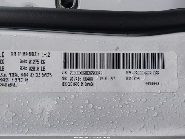 2012 Dodge Charger Se მანქანა იყიდება აუქციონზე, vin: 2C3CDXBG8CH203842, აუქციონის ნომერი: 45702846