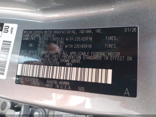5TDKBRCH1TS703178 Toyota Highlander Hybrid Xle