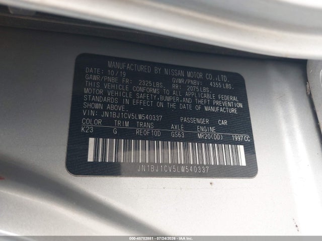 Продажа на аукционе авто 2020 Nissan Rogue Sport S Fwd Xtronic Cvt, vin: JN1BJ1CV5LW540337, номер лота: 45702881