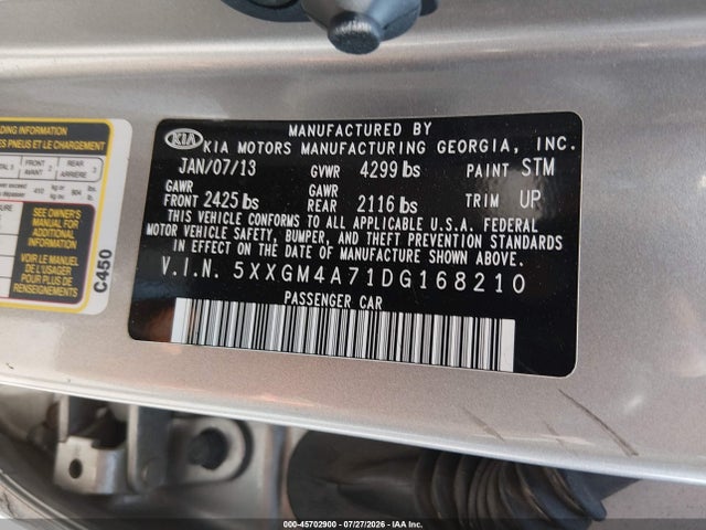 Aukcja sprzedaży 2013 Kia Optima Lx, vin: 5XXGM4A71DG168210, numer aukcji: 45702900