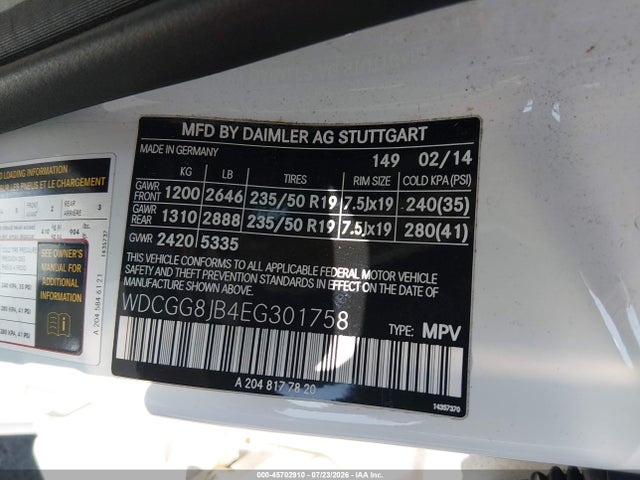 Aukcja sprzedaży 2014 Mercedes-benz Glk 350 4matic, vin: WDCGG8JB4EG301758, numer aukcji: 45702910